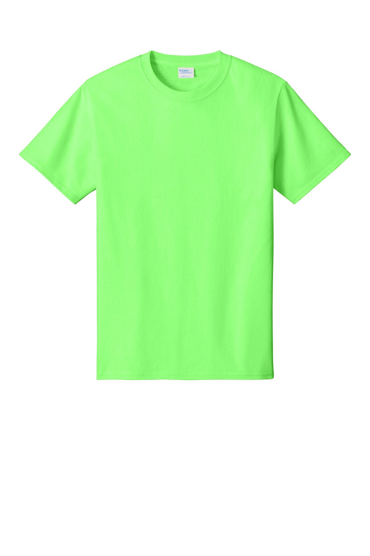 Front View of Neon Green Port & Co Core Cotton Tee. PC54 plain