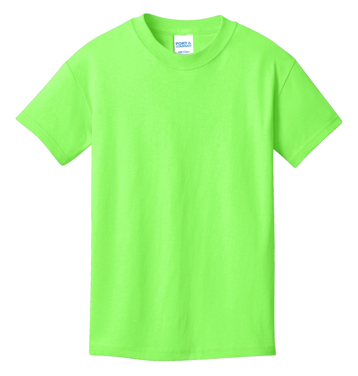 Front View of Neon Green Port & Co Youth Core Cotton Tee. PC54Y plain