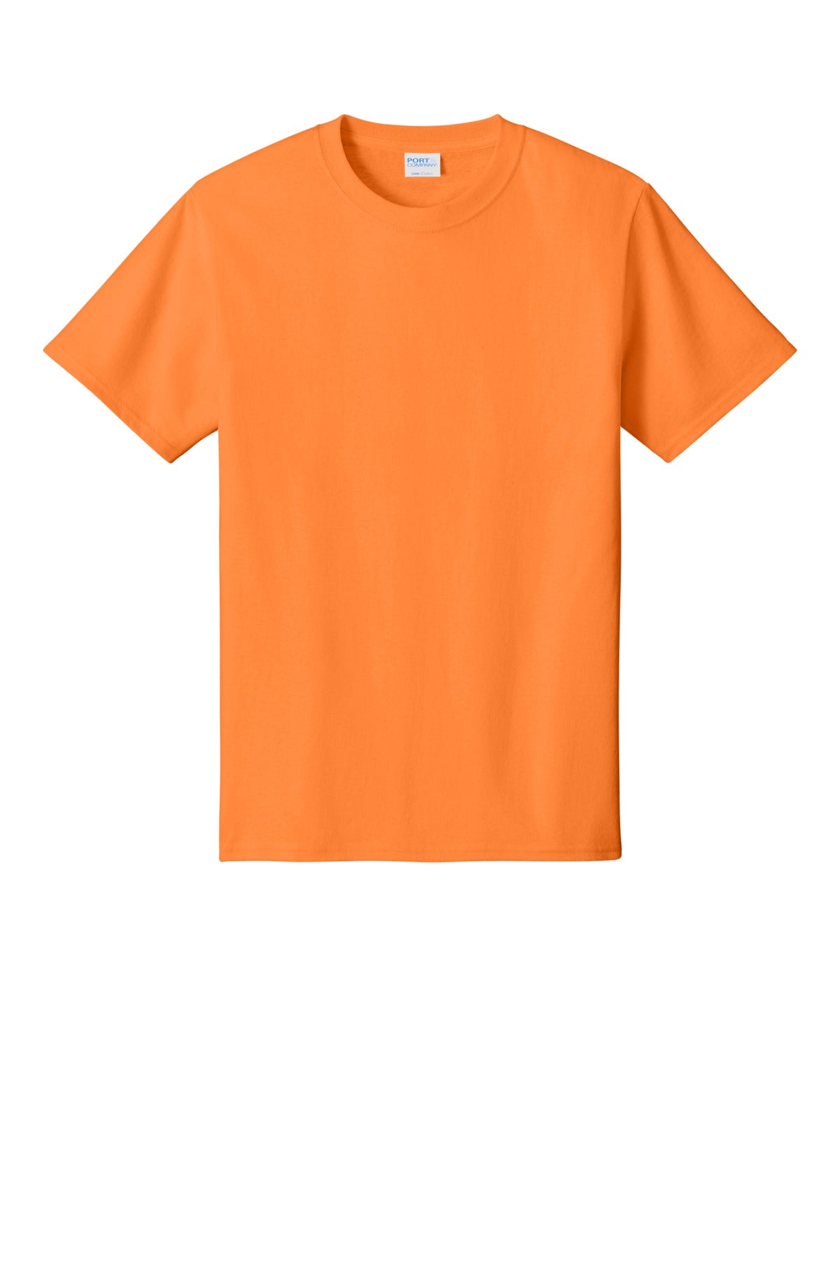 Front View of Neon Orange Port & Co Core Cotton Tee. PC54 plain