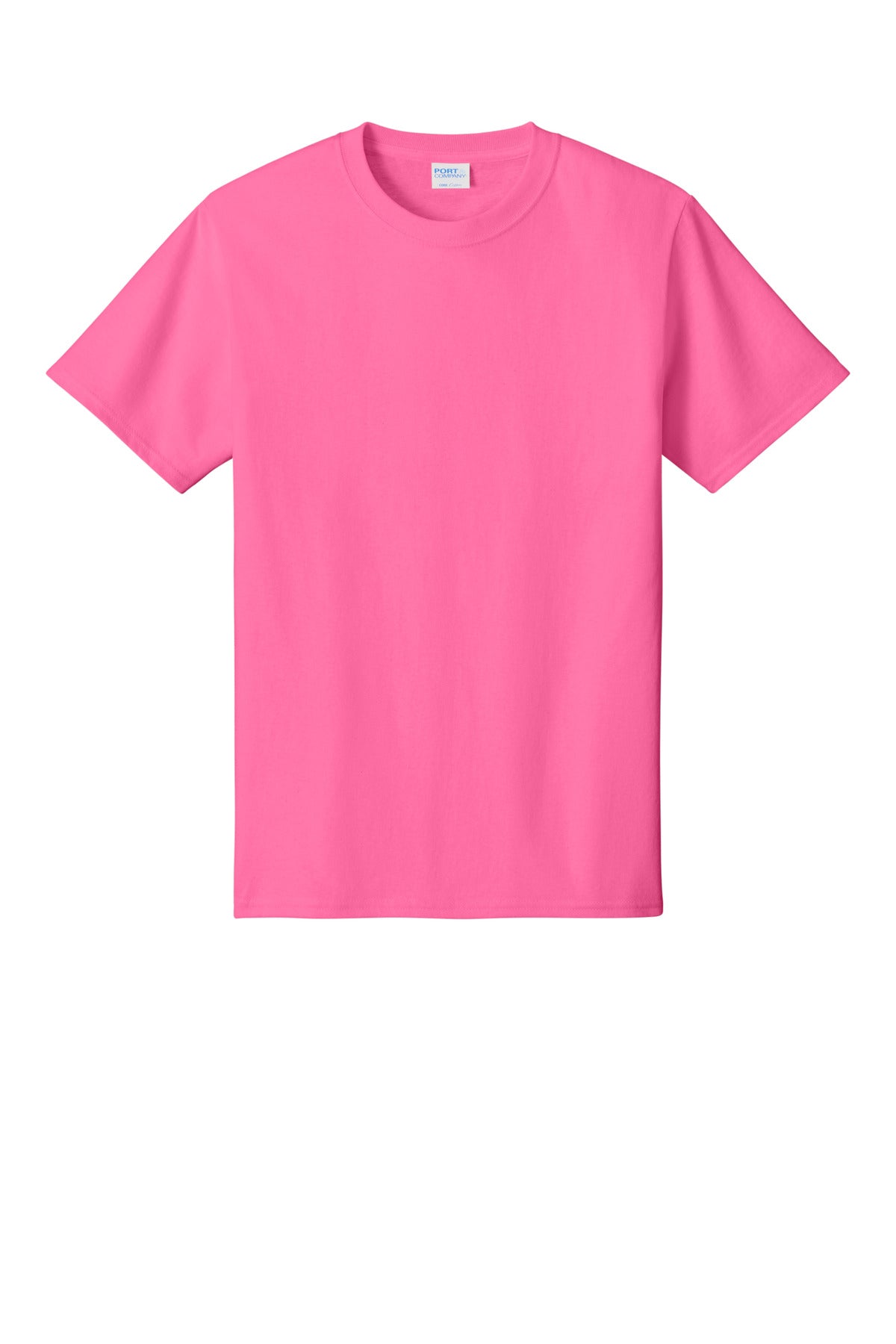 Front View of Neon Pink Port & Co Core Cotton Tee. PC54 plain