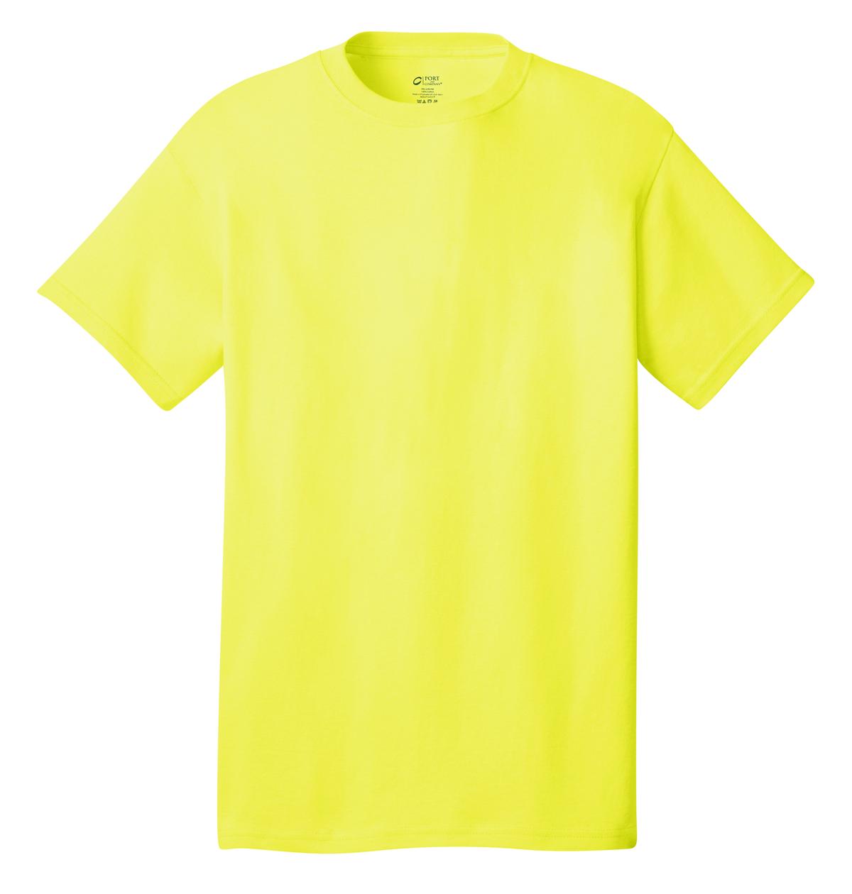 Front View of Neon Yellow Port & Co Core Cotton Tee. PC54 plain