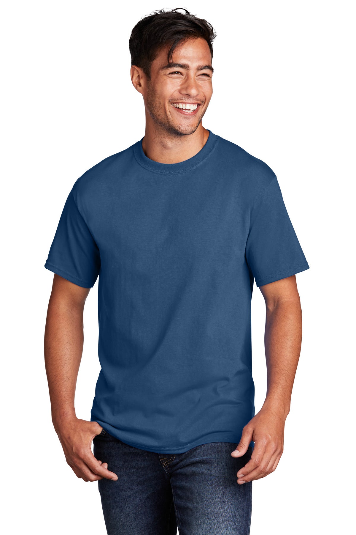 Front View of NeptuneBl Port & Co Core Cotton Tee. PC54 plain