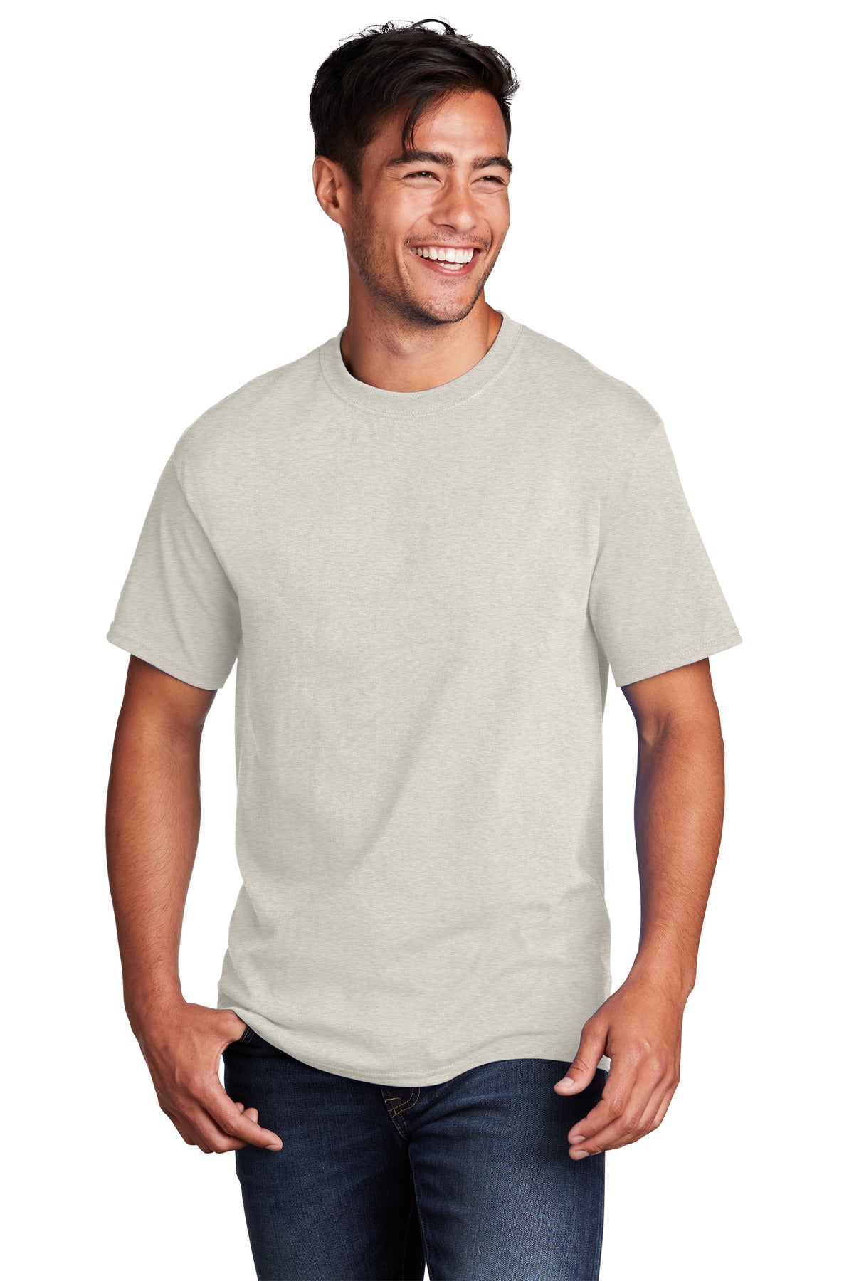 Front View of OatHthr Port & Co Core Cotton Tee. PC54 plain