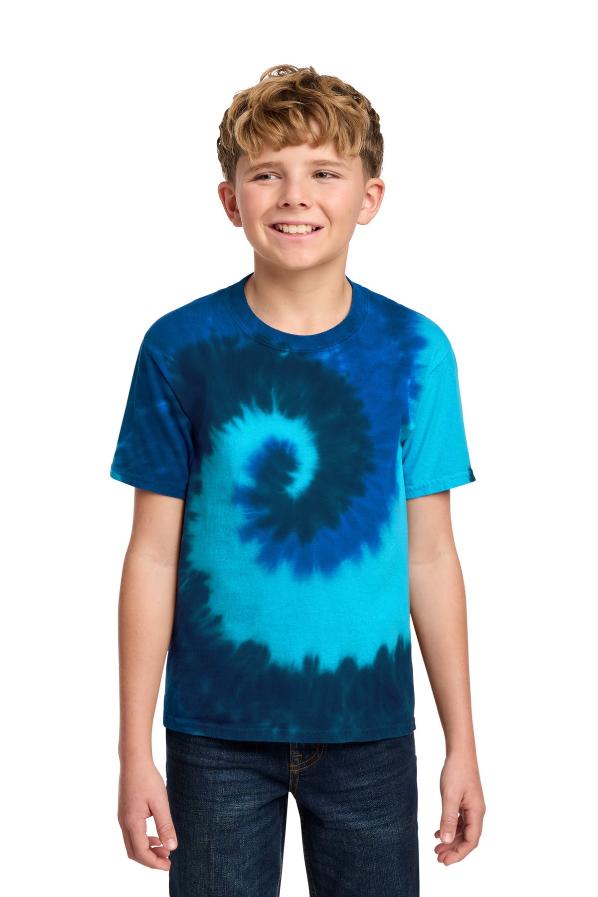 Front View of Ocean Rainbow Port & Co Youth Tie-Dye Tee. PC147Y plain