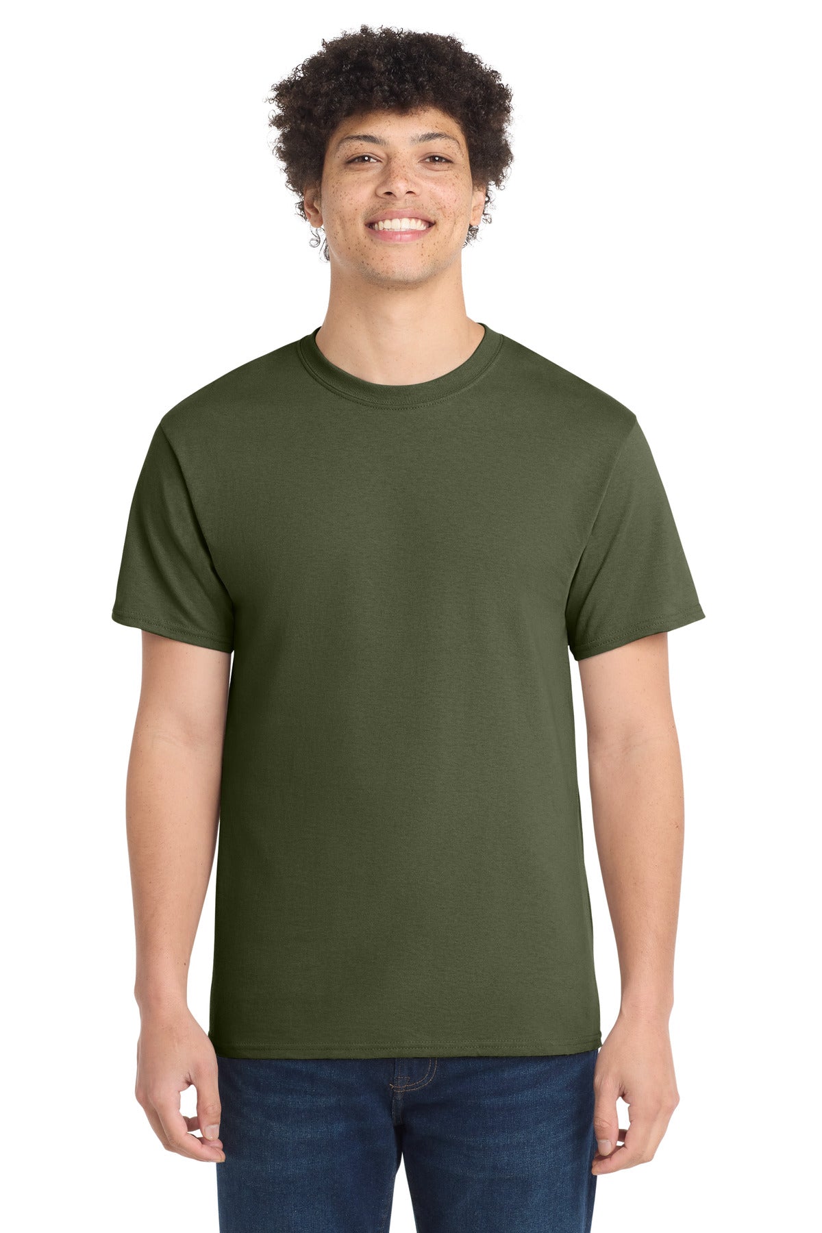 Front View of Olive Drab Grn Port & Co Core Cotton Tee. PC54 plain