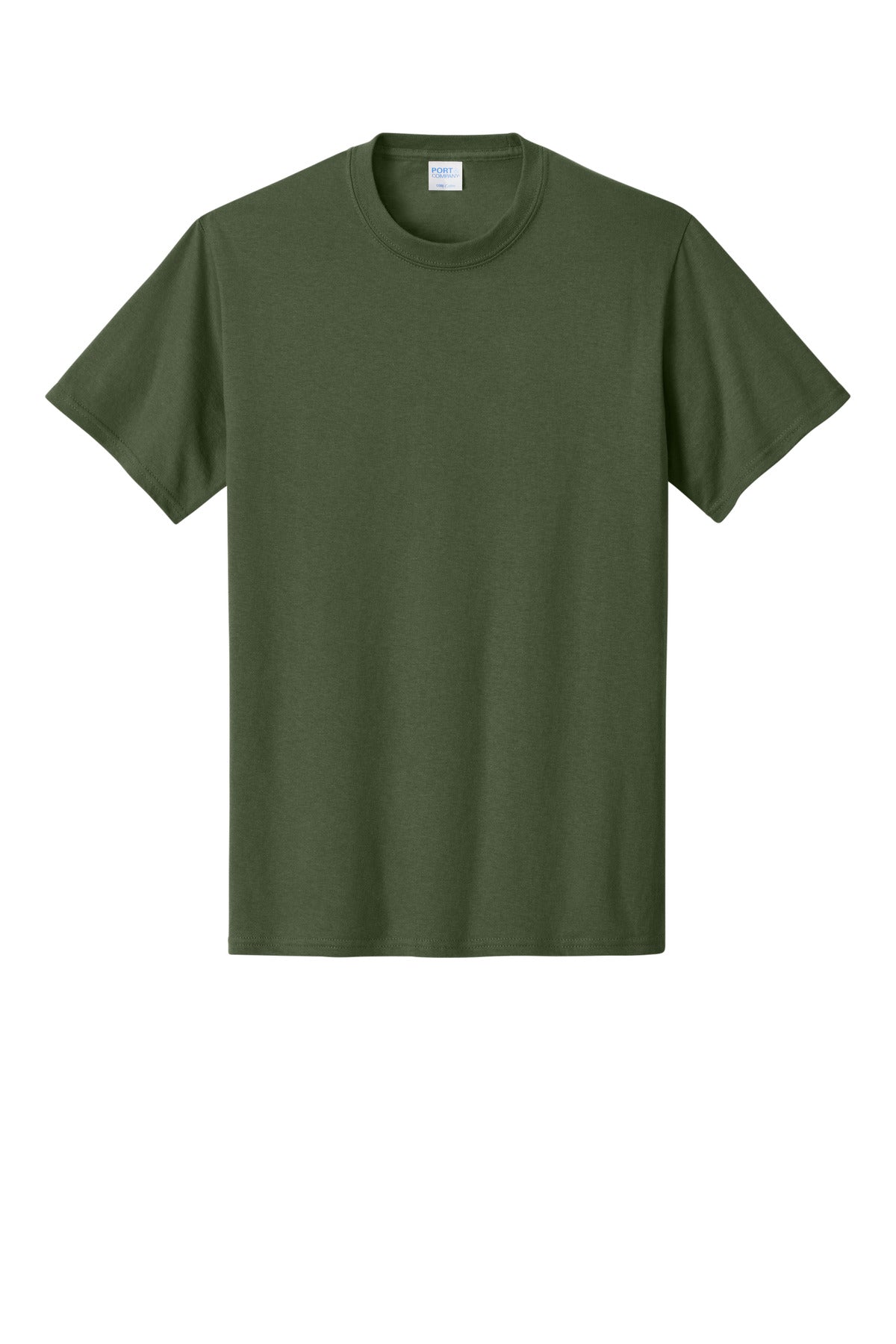 Front View of Olive Port & Co Core Cotton Tee. PC54 plain