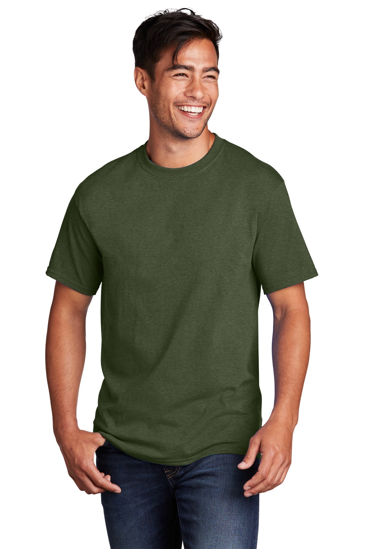 Front View of OlvDrabGnH Port & Co Core Cotton Tee. PC54 plain