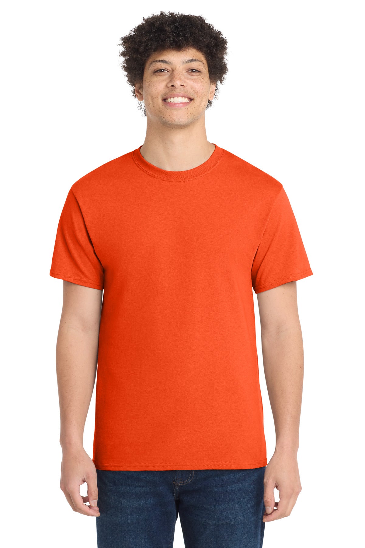 Front View of Orange Port & Co Core Cotton Tee. PC54 plain