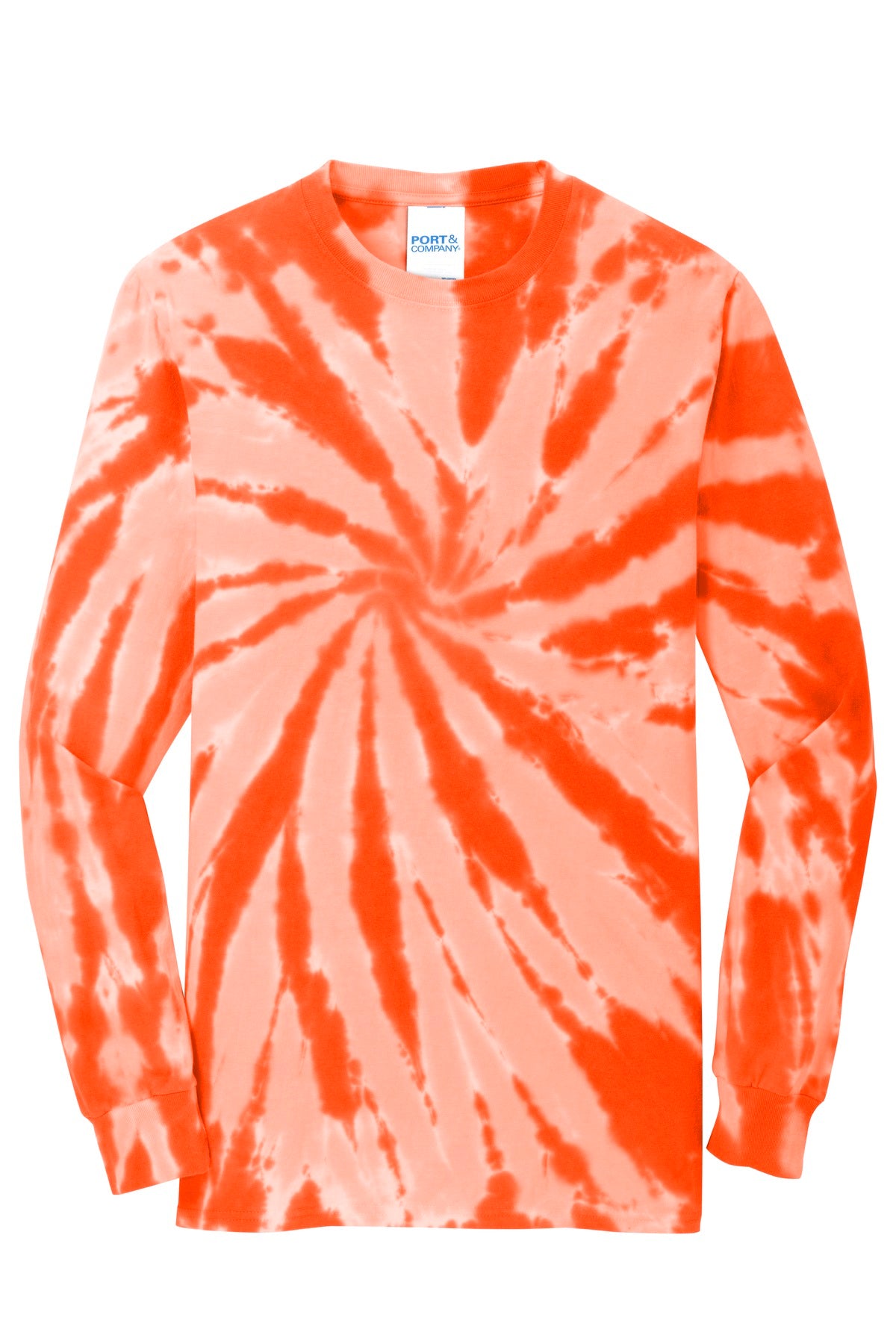 Front View of Orange Port & Co Tie-Dye Long Sleeve Tee. PC147LS plain