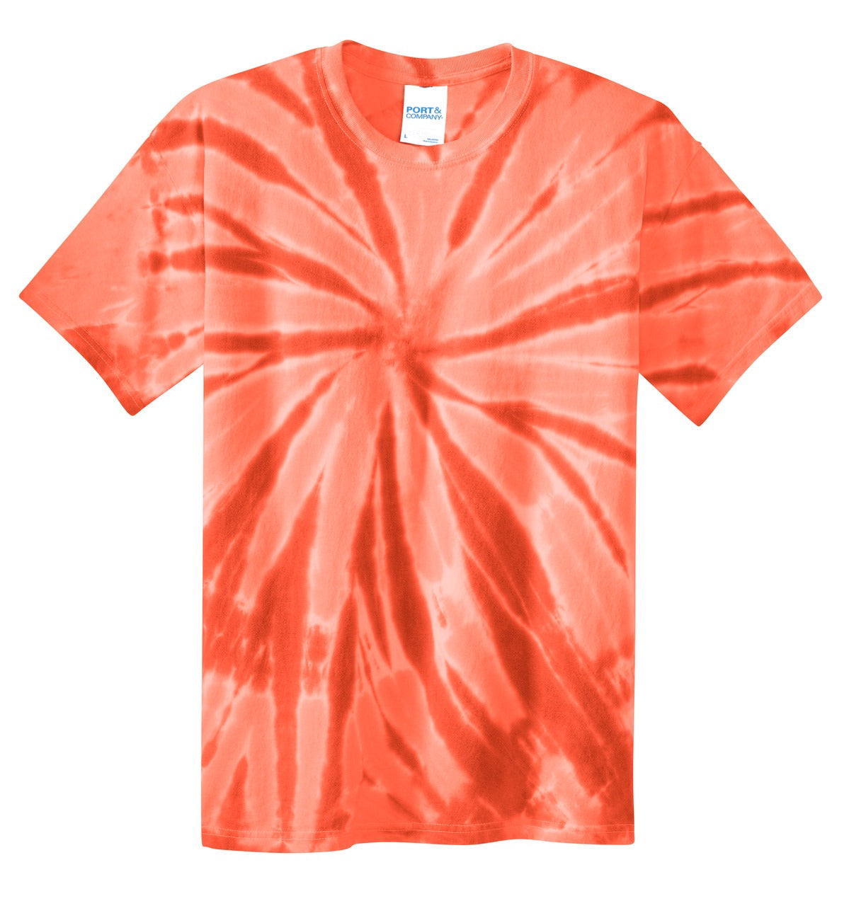 Front View of Orange Port & Co Tie-Dye Tee. PC147