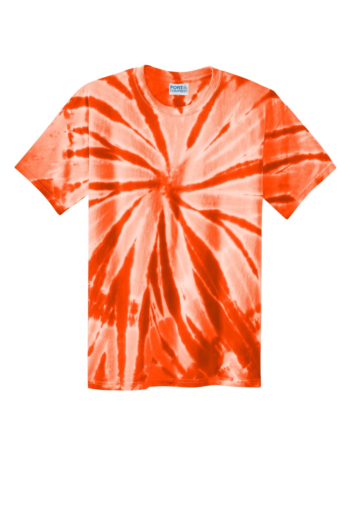 Front View of Orange Port & Co Tie-Dye Tee. PC147