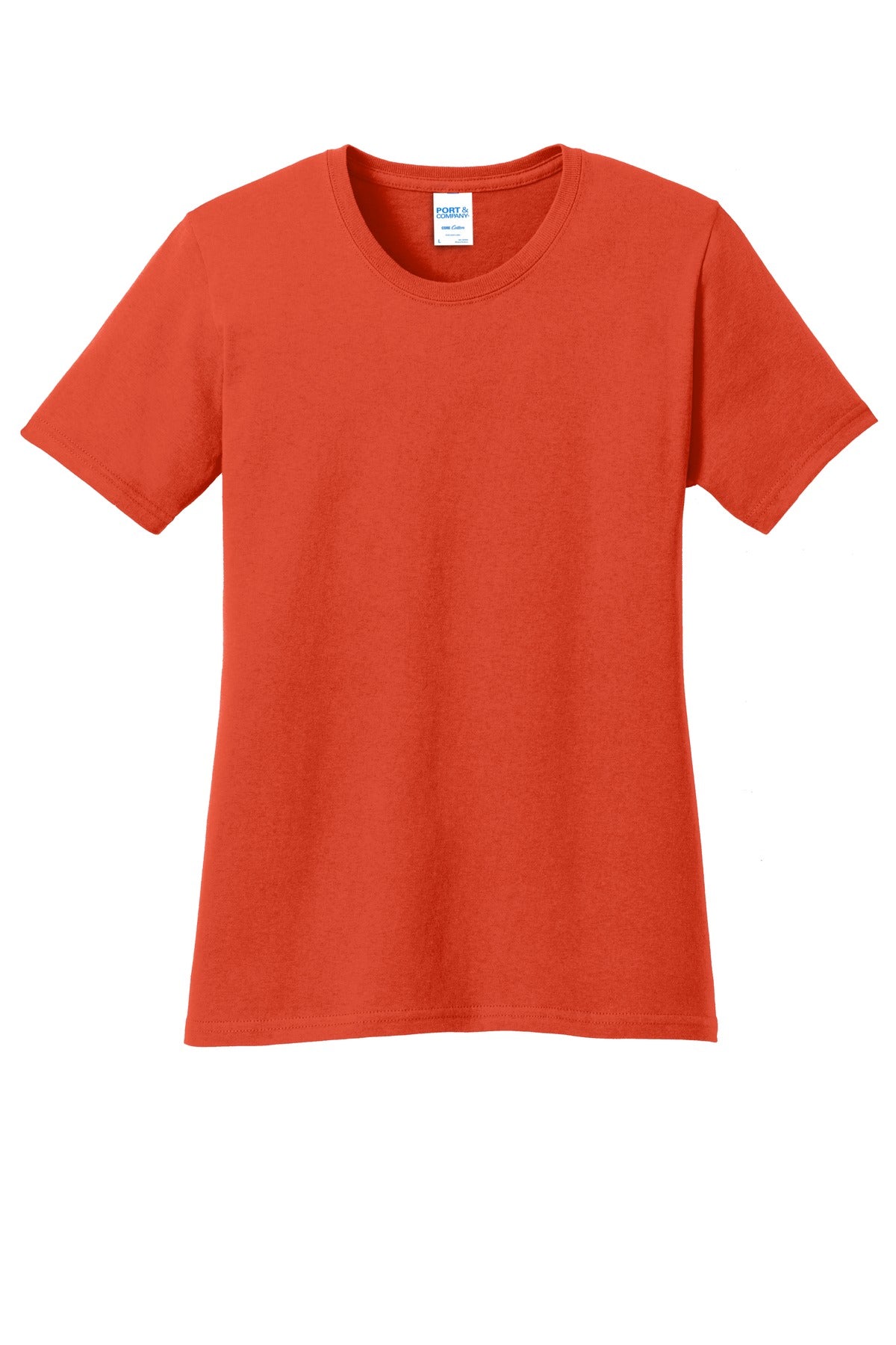 Front View of Orange Port & Co Women's Core Cotton Tee. LPC54 plain
