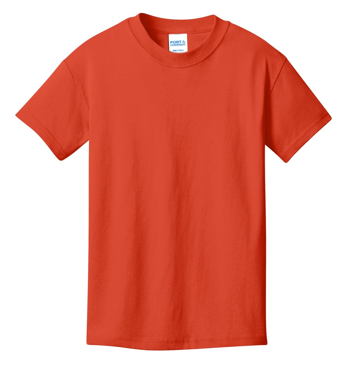 Front View of Orange Port & Co Youth Core Cotton Tee. PC54Y plain