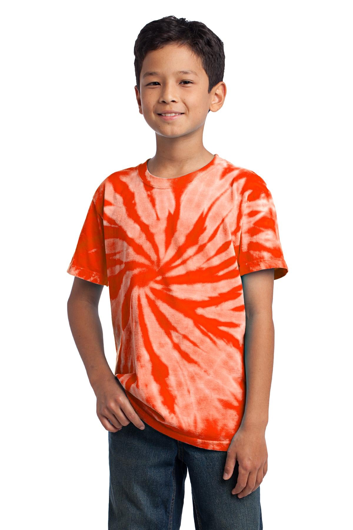 Front View of Orange Port & Co Youth Tie-Dye Tee. PC147Y plain