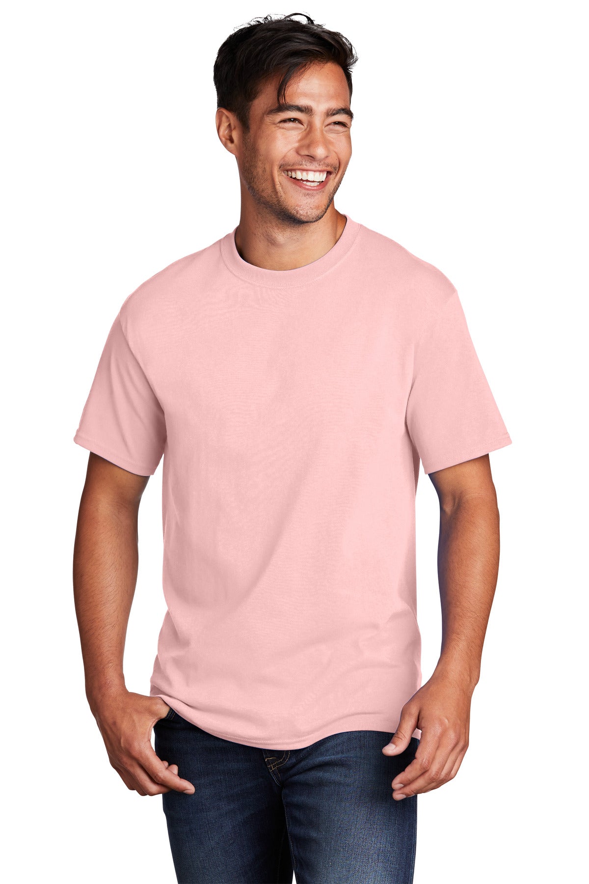 Front View of PaleBlush Port & Co Core Cotton Tee. PC54 plain