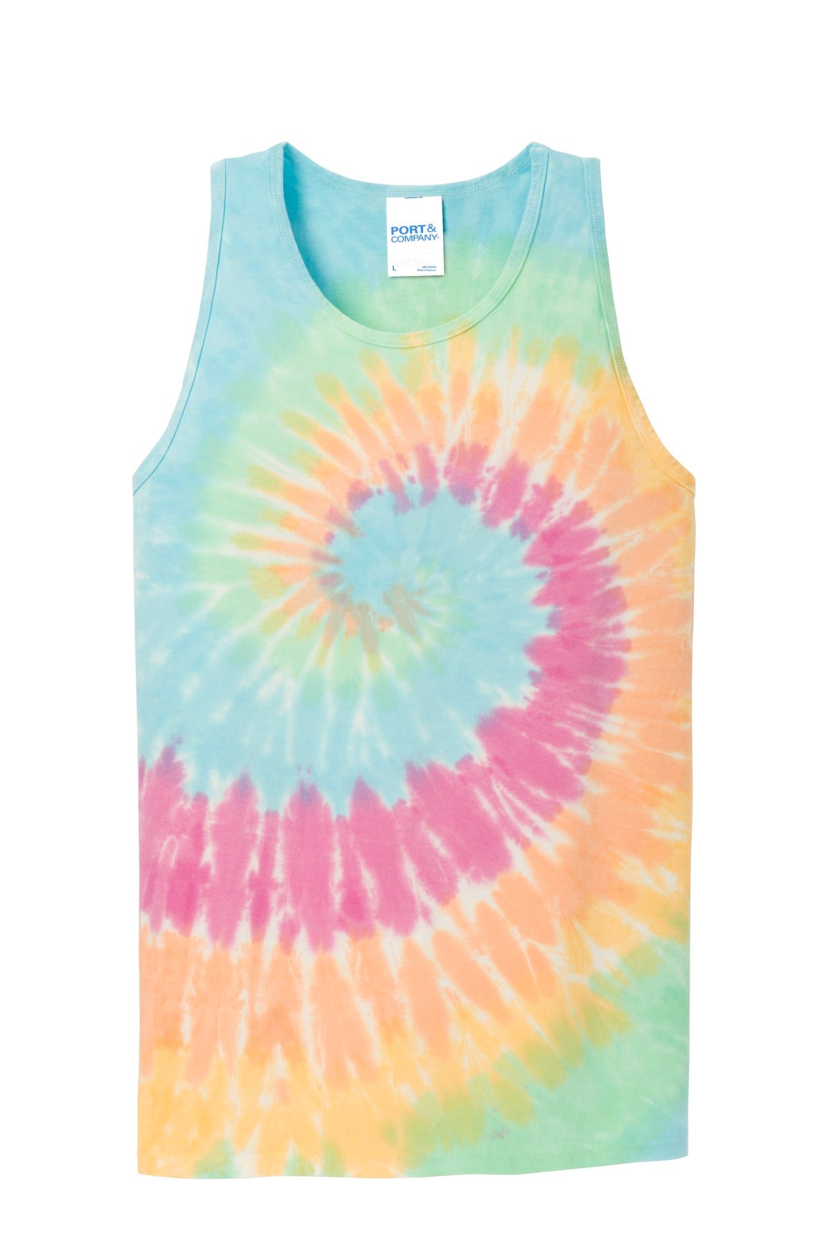 Front View of Pastel Rainbow Port & Co Tie-Dye Tank Top. PC147TT plain