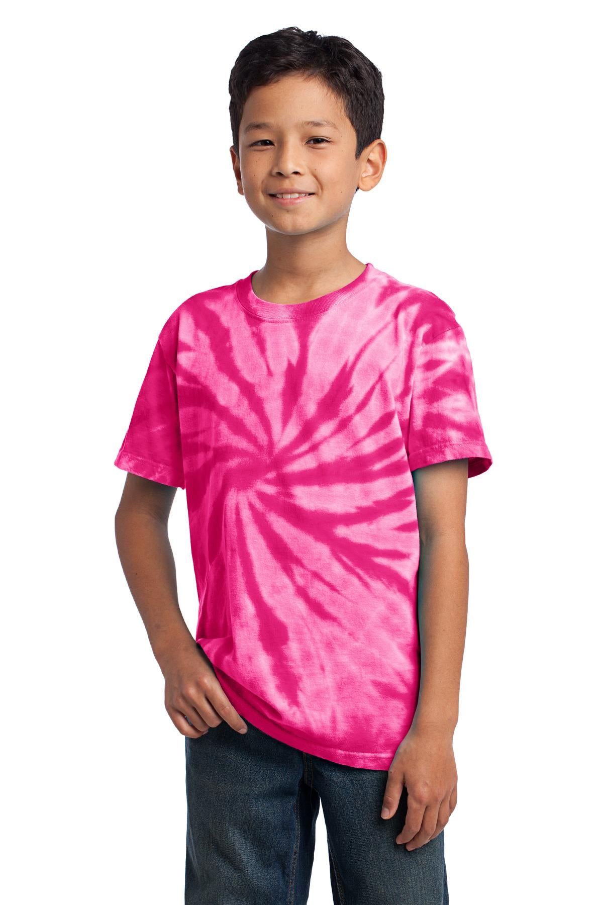 Front View of Pink Port & Co Youth Tie-Dye Tee. PC147Y plain