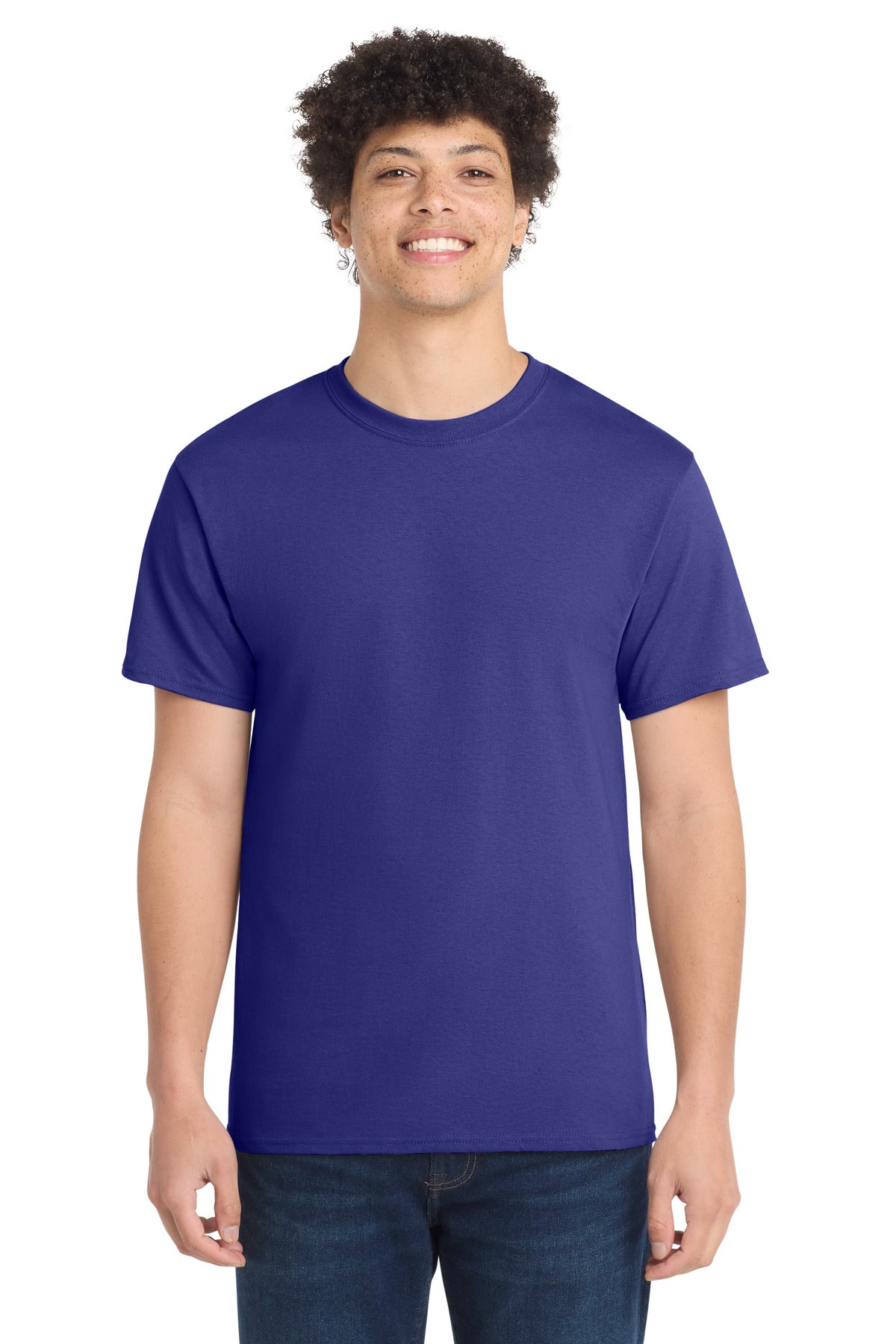 Front View of Purple Port & Co Core Cotton Tee. PC54 plain