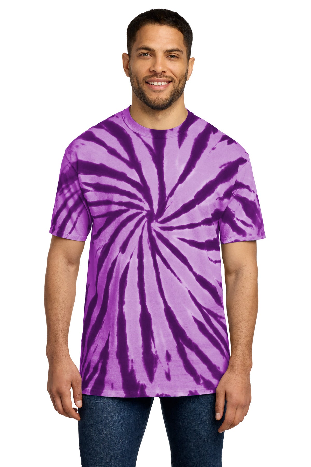 Front View of Purple Port & Co Tie-Dye Tee. PC147 plain