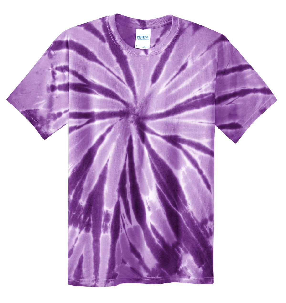Front View of Purple Port & Co Tie-Dye Tee. PC147