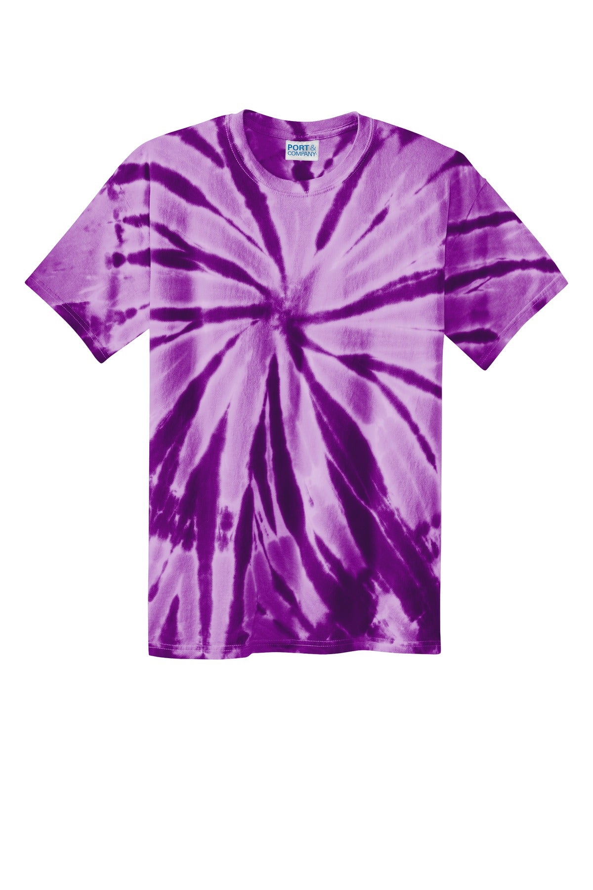 Front View of Purple Port & Co Tie-Dye Tee. PC147