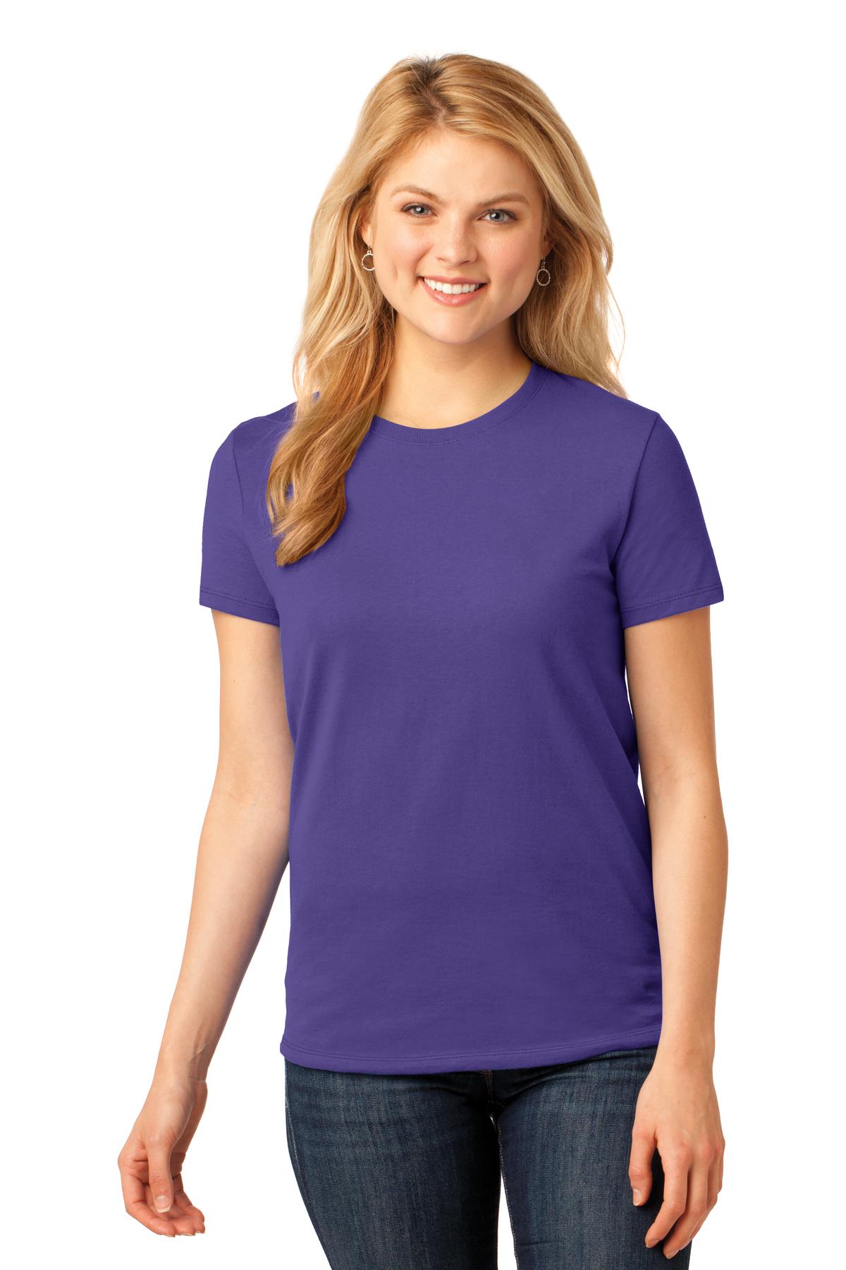 Front View of Purple Port & Co Women's Core Cotton Tee. LPC54 plain