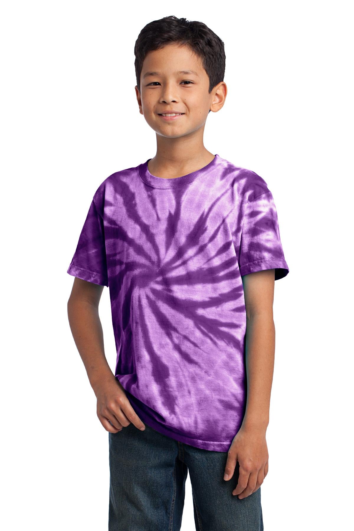 Front View of Purple Port & Co Youth Tie-Dye Tee. PC147Y plain