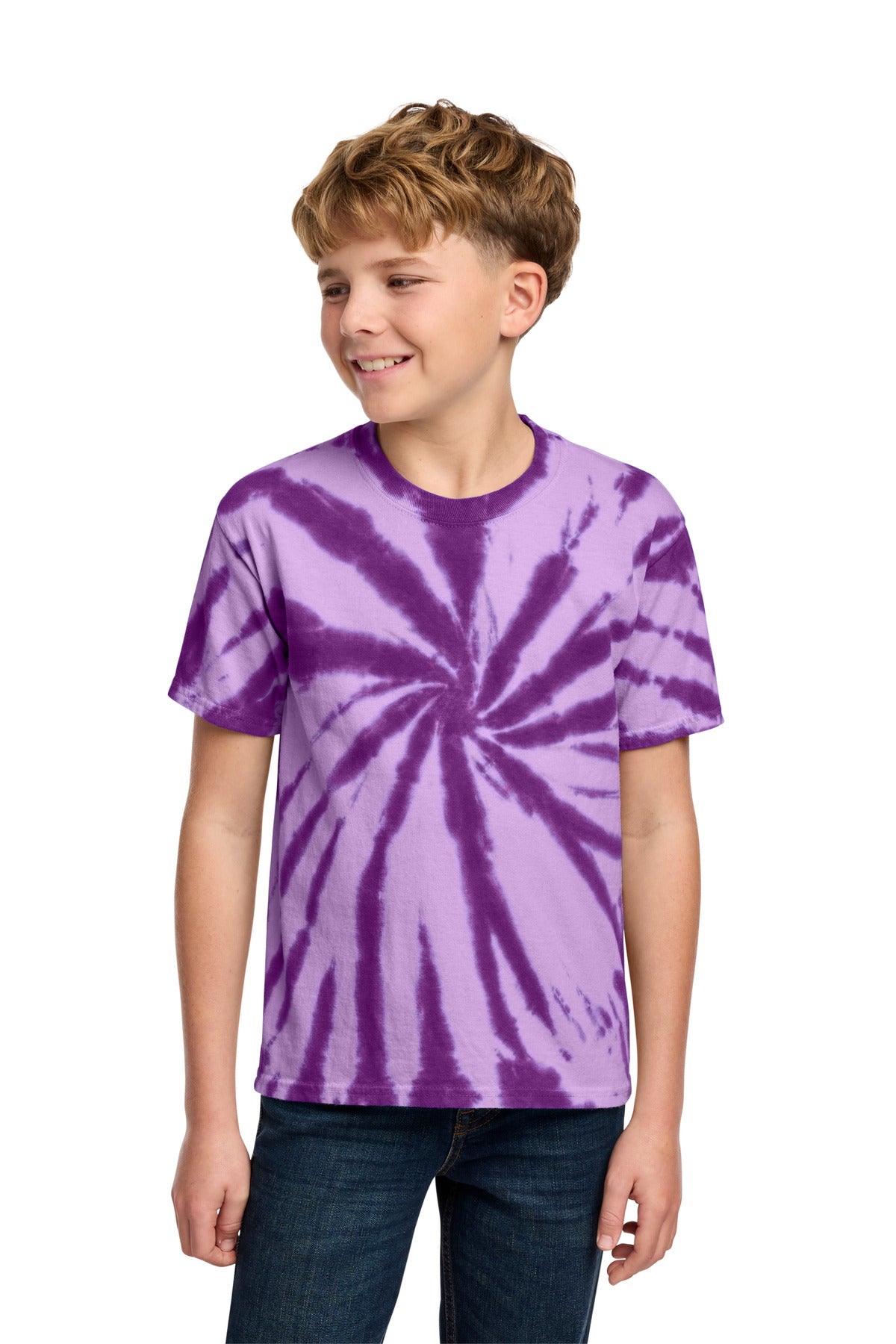 Front View of Purple Port & Co Youth Tie-Dye Tee. PC147Y plain