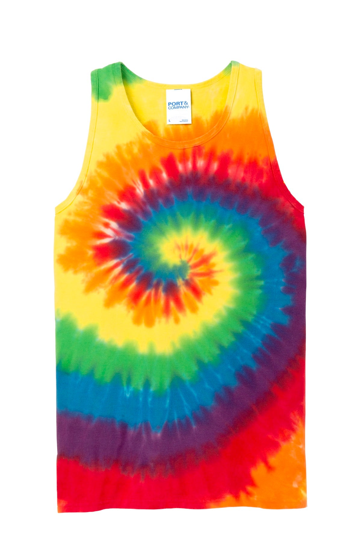 Front View of Rainbow Port & Co Tie-Dye Tank Top. PC147TT plain