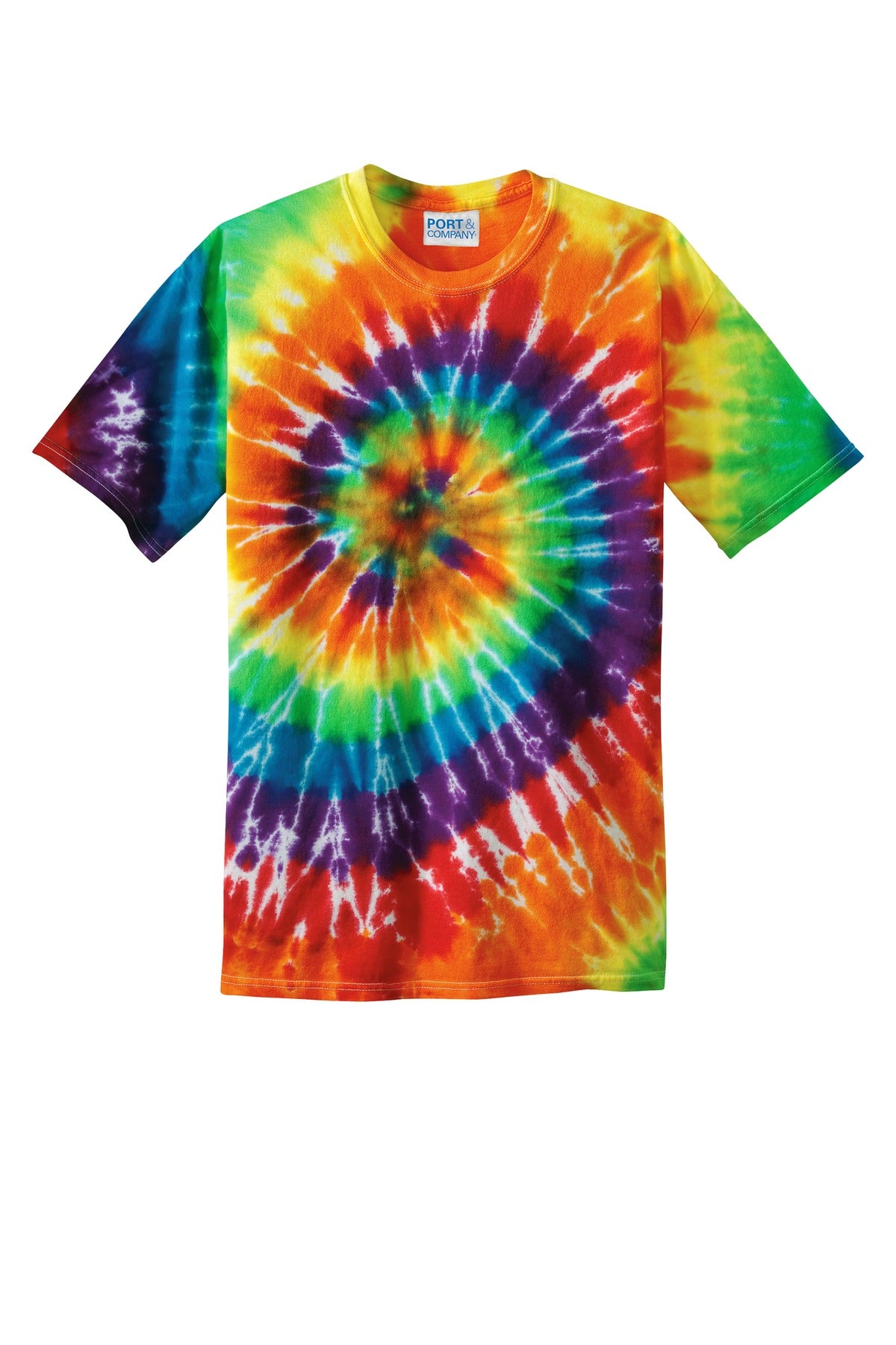 Front View of Rainbow Port & Co Tie-Dye Tee. PC147