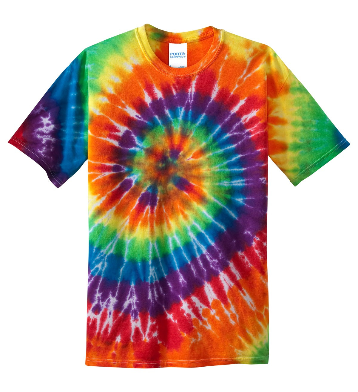 Front View of Rainbow Port & Co Youth Tie-Dye Tee. PC147Y plain