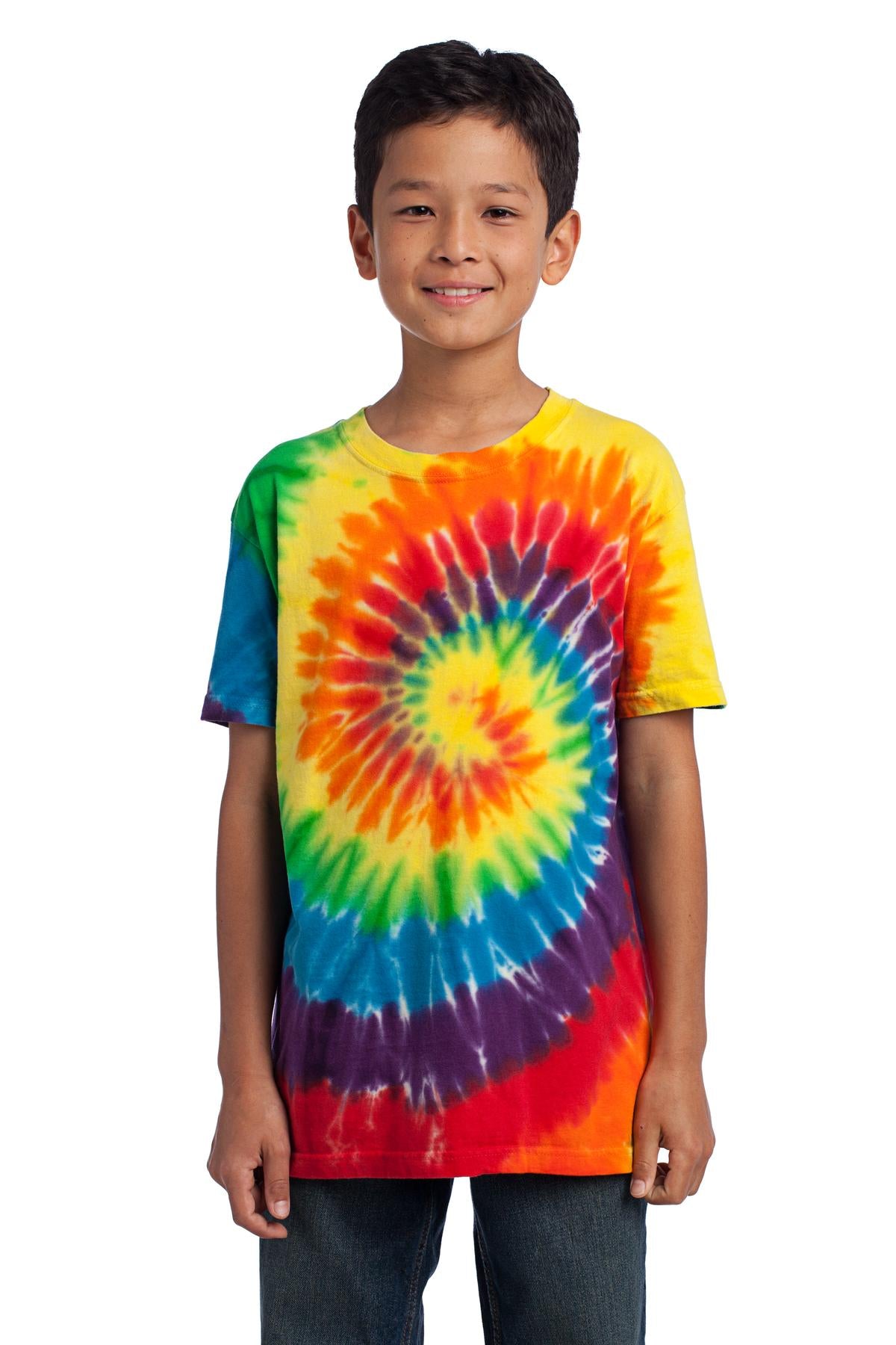 Front View of Rainbow Port & Co Youth Tie-Dye Tee. PC147Y plain