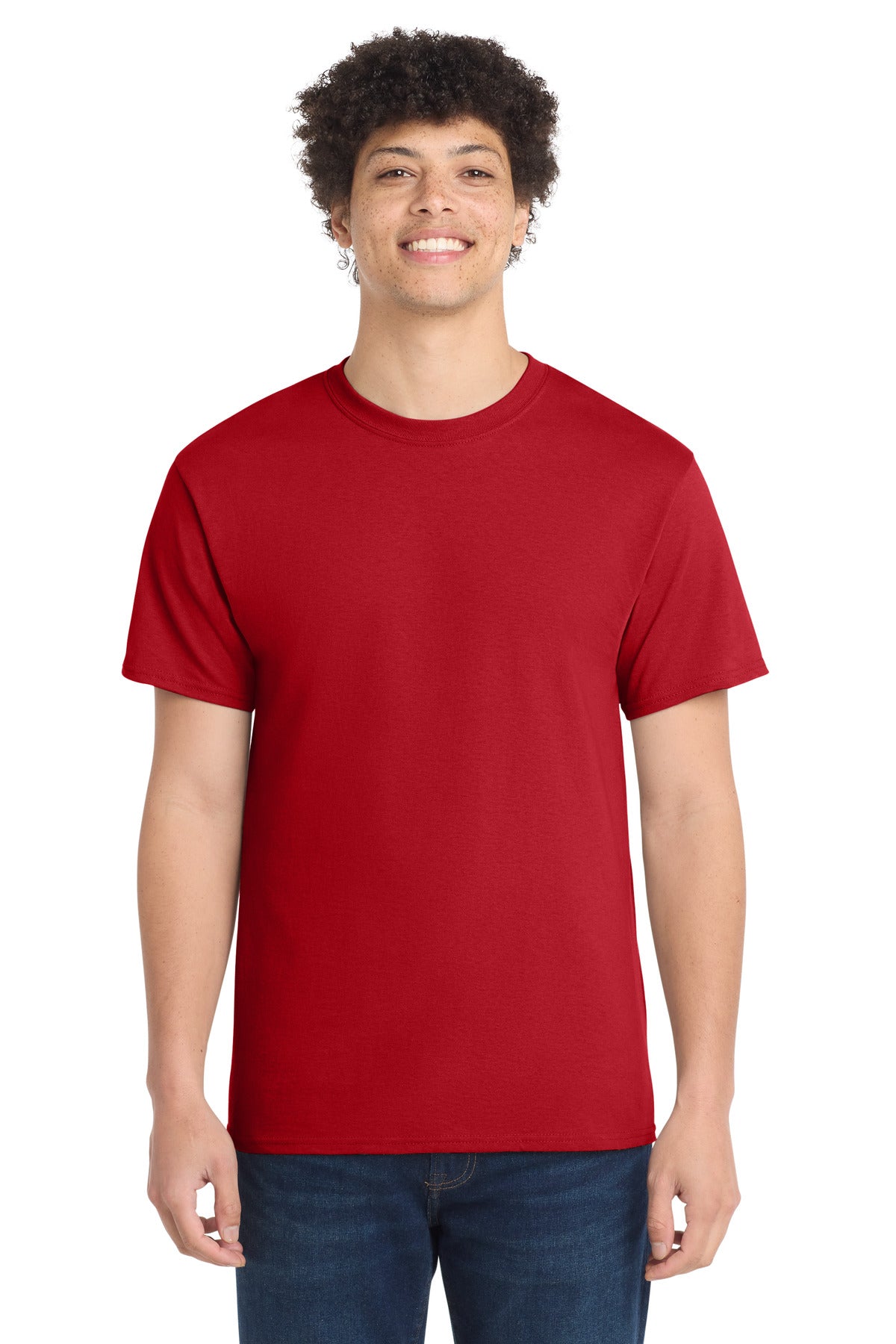 Front View of Red Port & Co Core Cotton Tee. PC54 plain