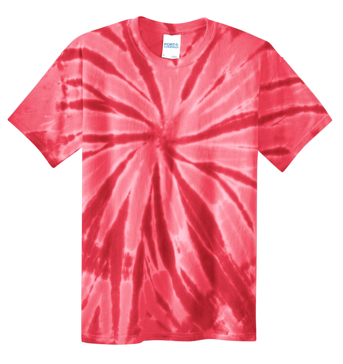 Front View of Red Port & Co Tie-Dye Tee. PC147 plain