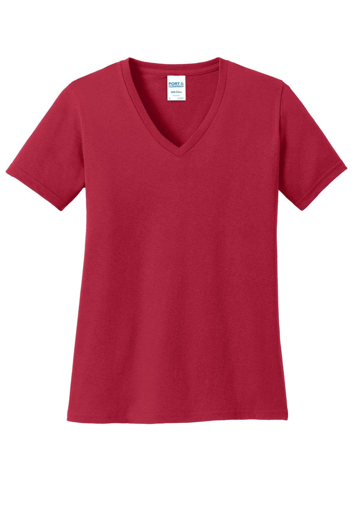 Front View of Red Port & Co Women's Core Cotton V-Neck Tee. LPC54V plain
