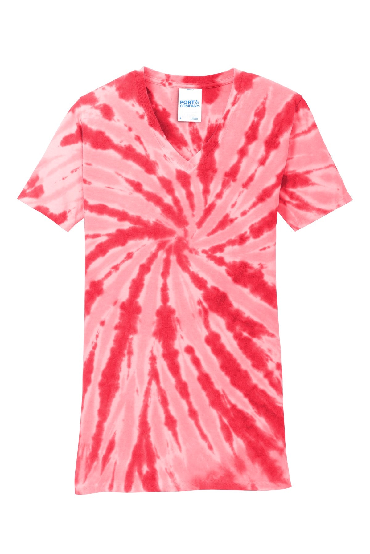 Front View of Red Port & Co Women's Tie-Dye V-Neck Tee. LPC147V plain