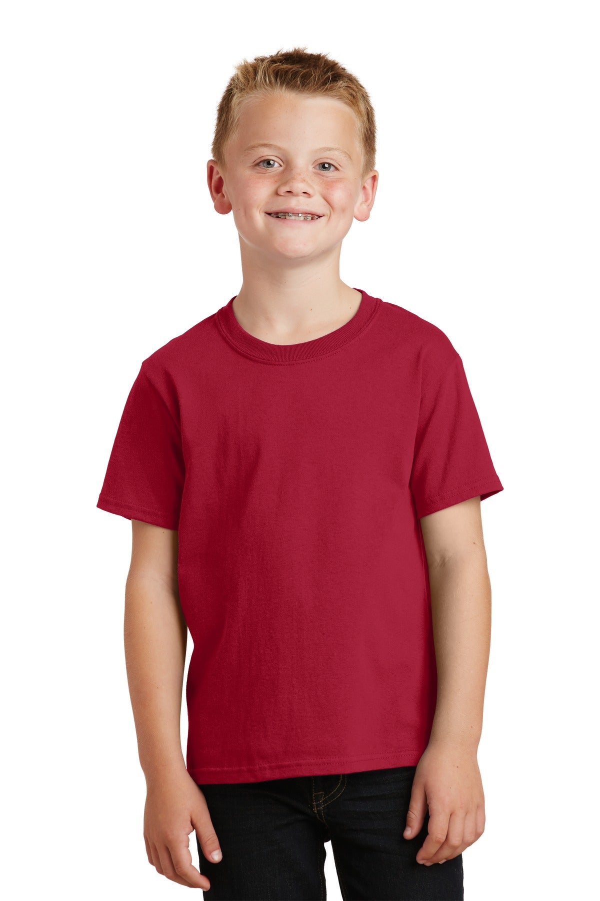 Front View of Red Port & Co Youth Core Cotton Tee. PC54Y plain