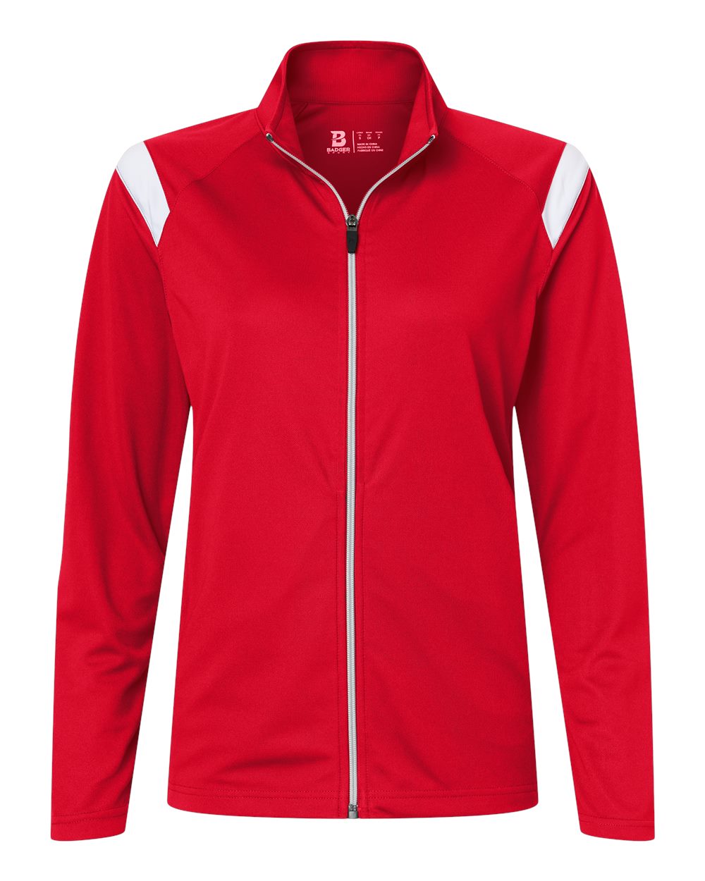 Front View of Red/ White Women's On The Rise Outercore Warm-Up Jacket - 7925 plain
