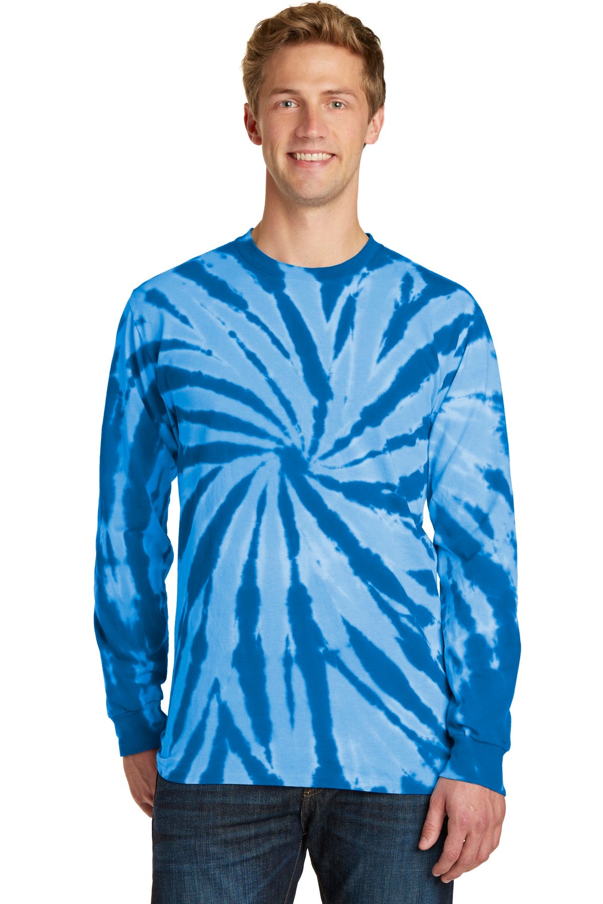 Front View of Royal Port & Co Tie-Dye Long Sleeve Tee. PC147LS plain