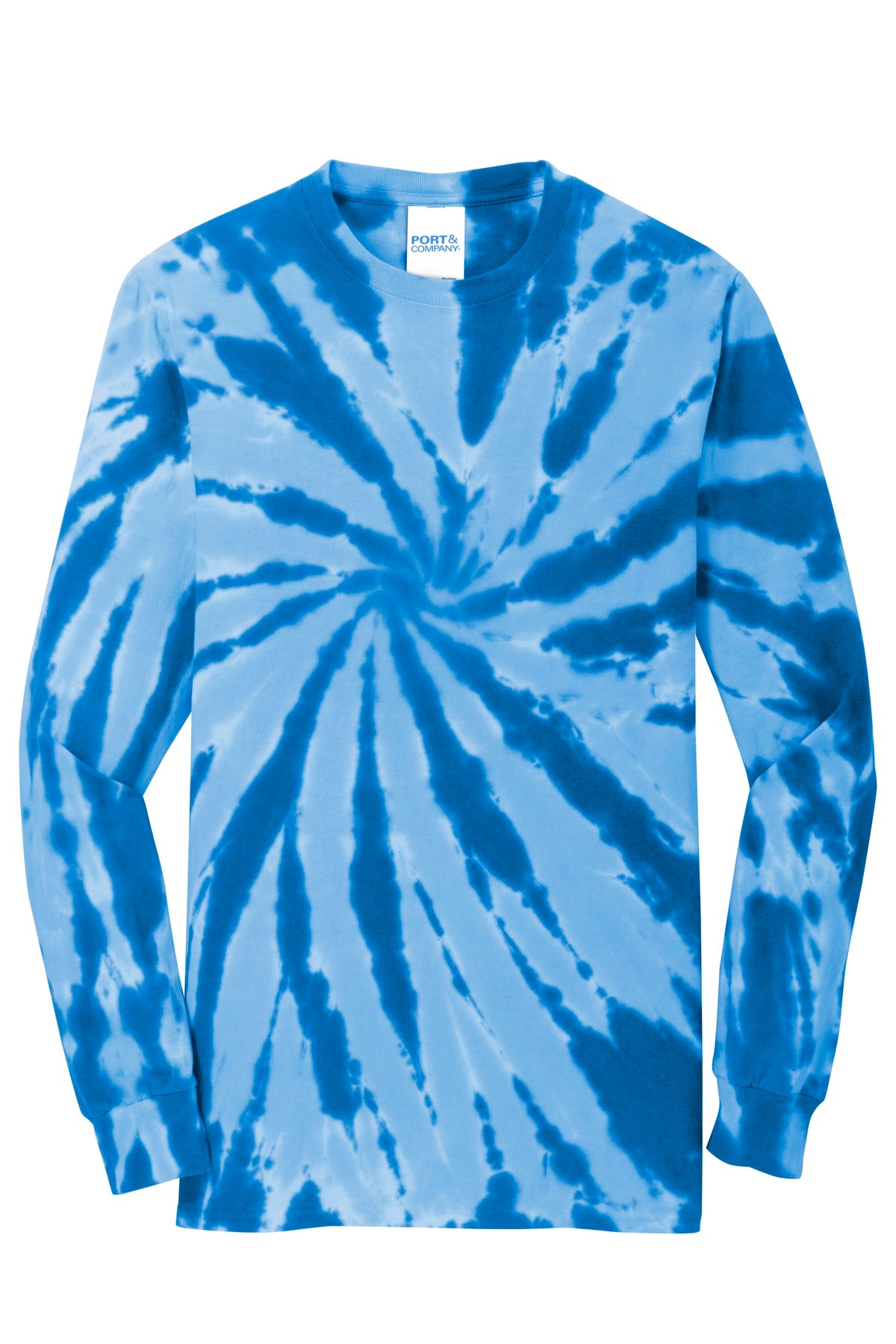 Front View of Royal Port & Co Tie-Dye Long Sleeve Tee. PC147LS plain