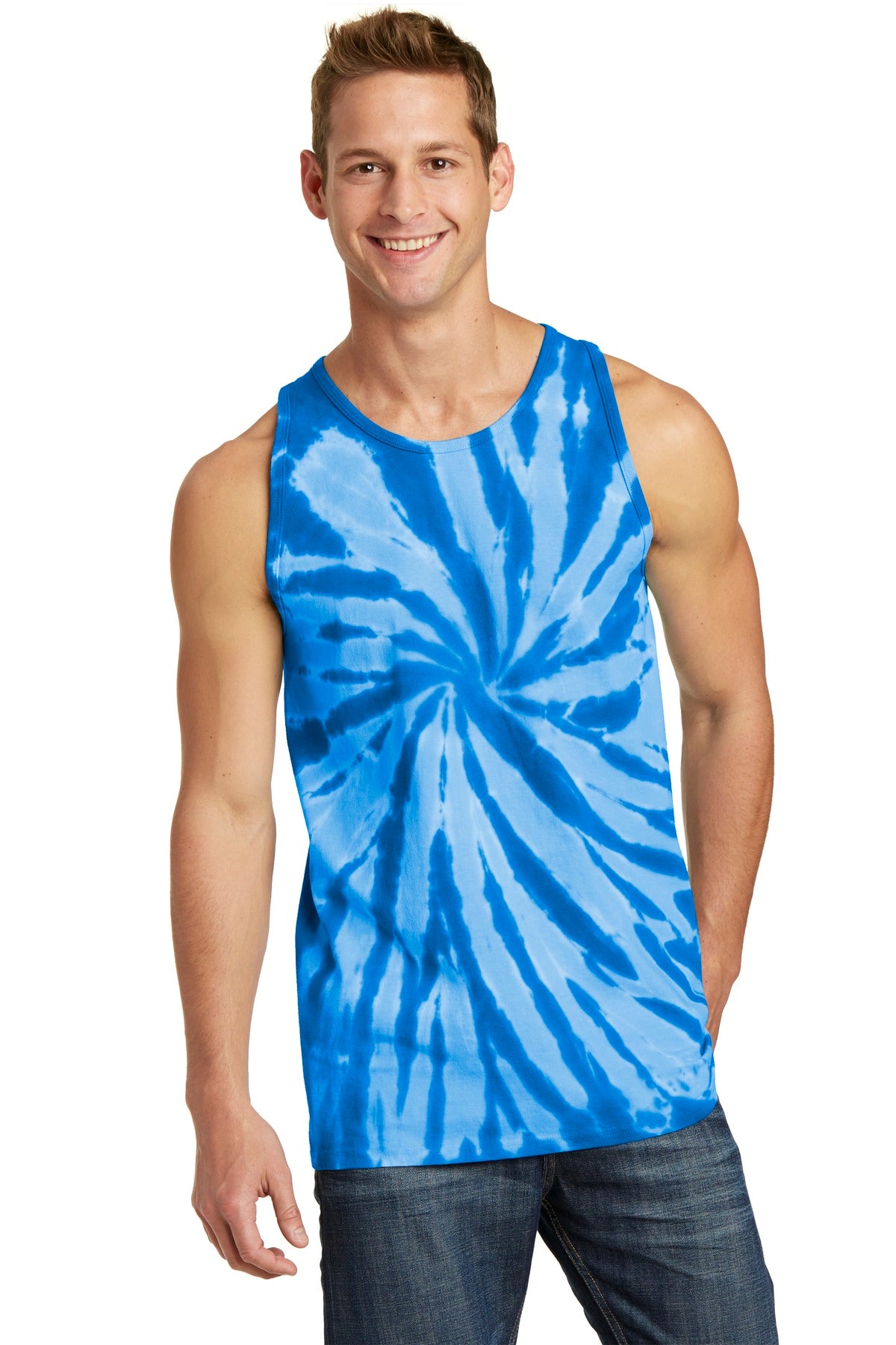 Front View of Royal Port & Co Tie-Dye Tank Top. PC147TT plain