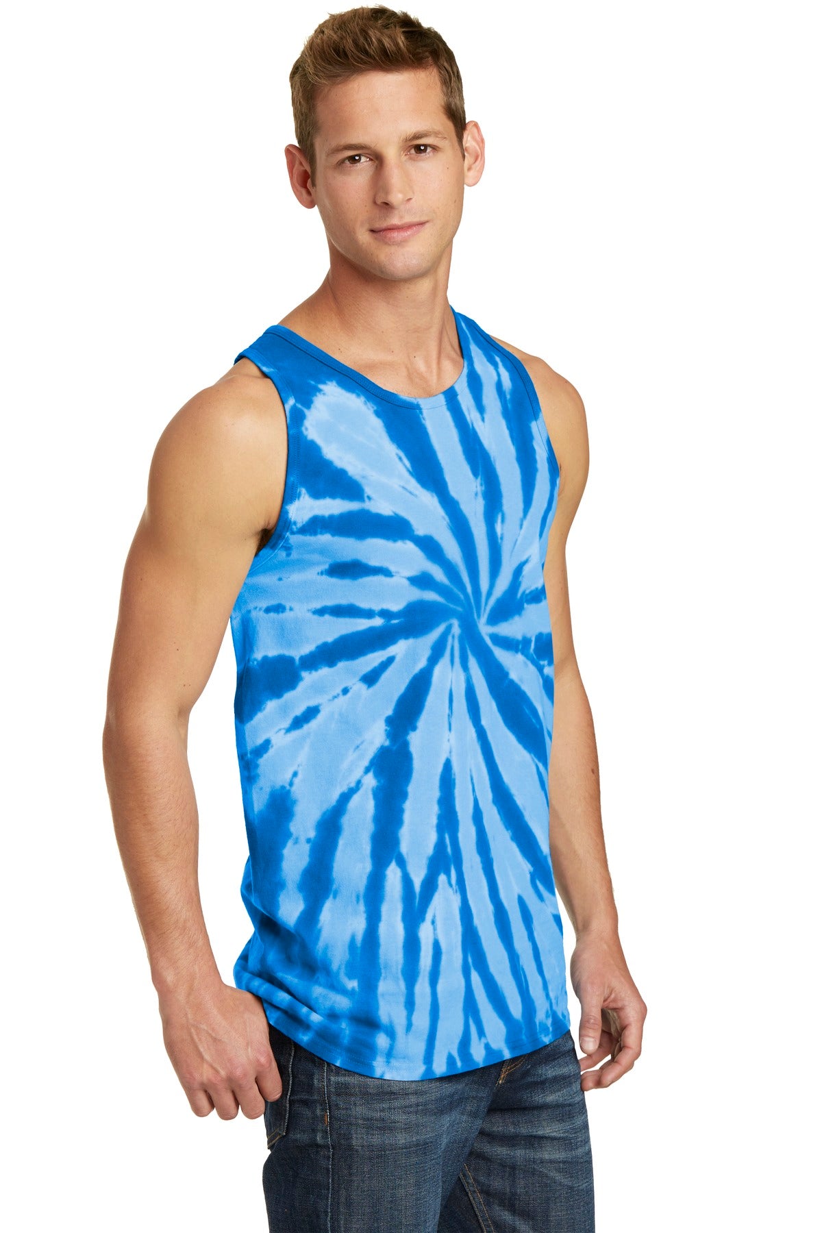 Front View of Royal Port & Co Tie-Dye Tank Top. PC147TT plain