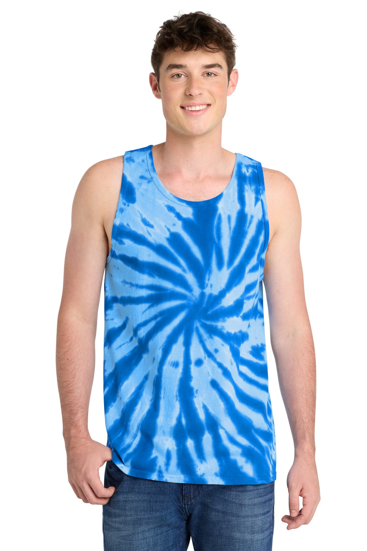 Front View of Royal Port & Co Tie-Dye Tank Top. PC147TT plain
