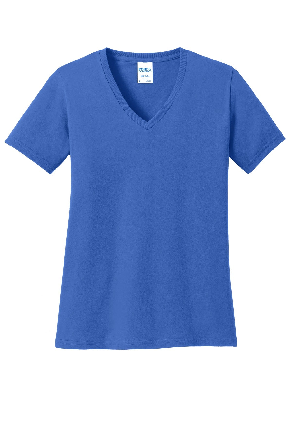 Front View of Royal Port & Co Women's Core Cotton V-Neck Tee. LPC54V plain