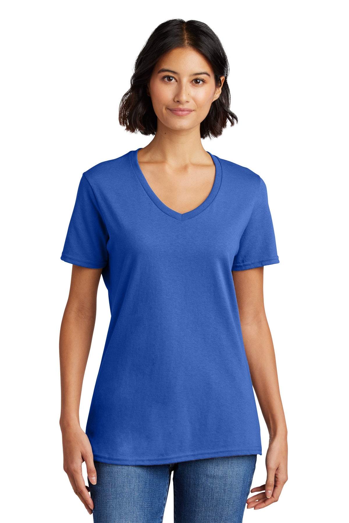 Front View of Royal Port & Co Women's Core Cotton V-Neck Tee. LPC54V plain