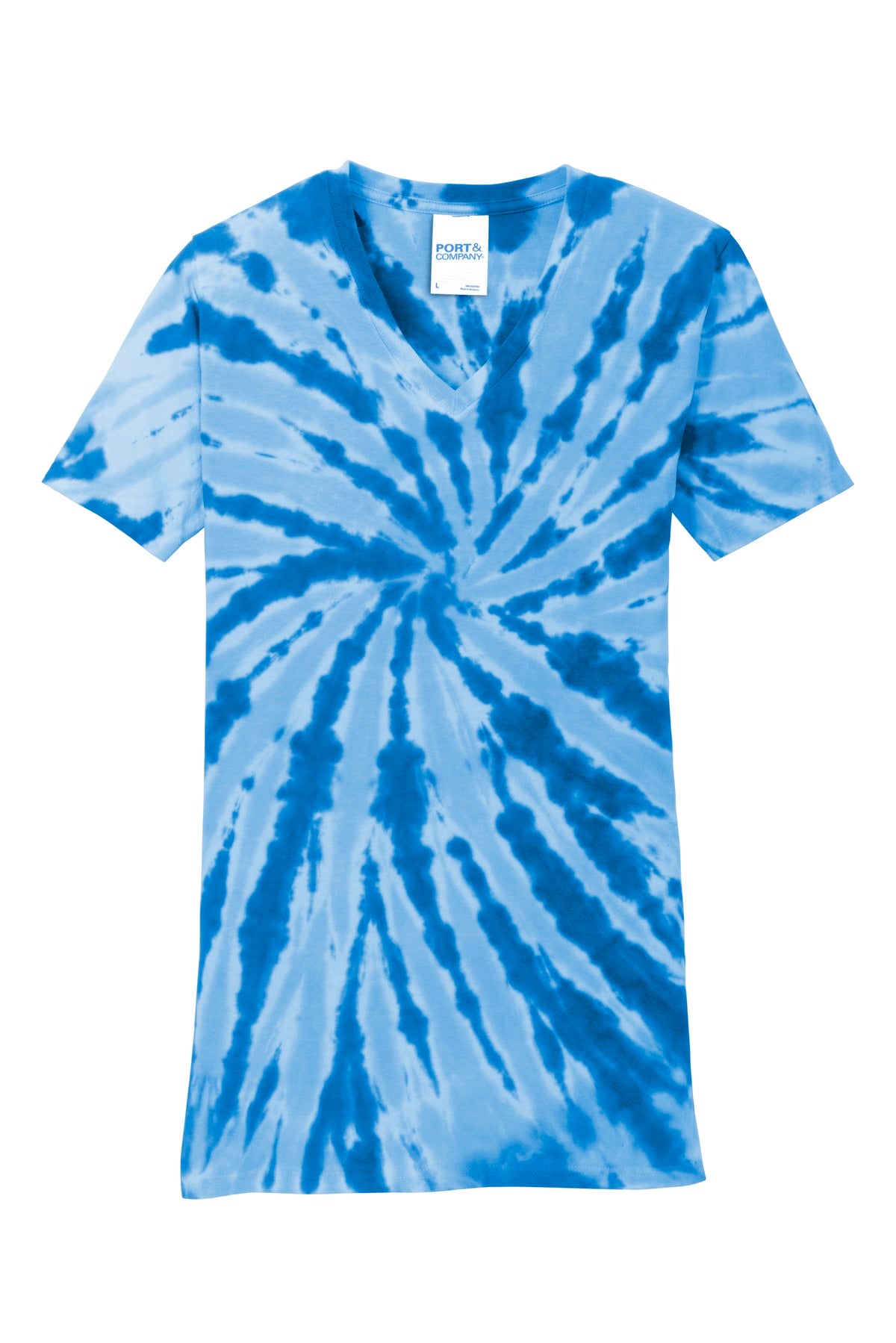 Front View of Royal Port & Co Women's Tie-Dye V-Neck Tee. LPC147V plain