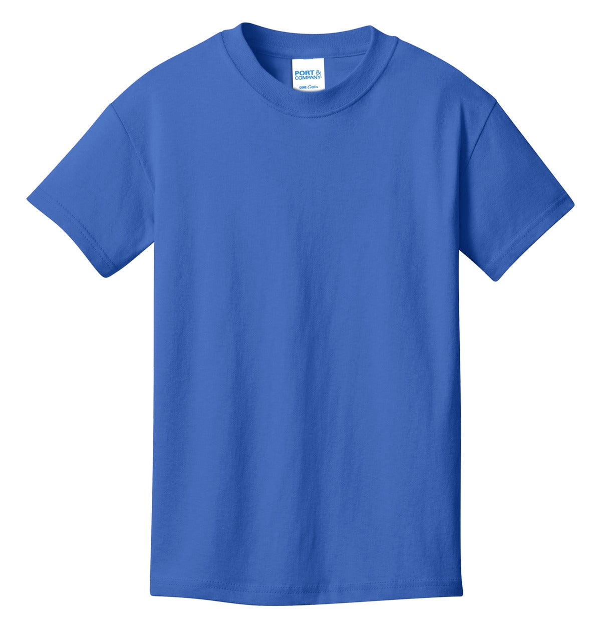 Front View of Royal Port & Co Youth Core Cotton Tee. PC54Y plain
