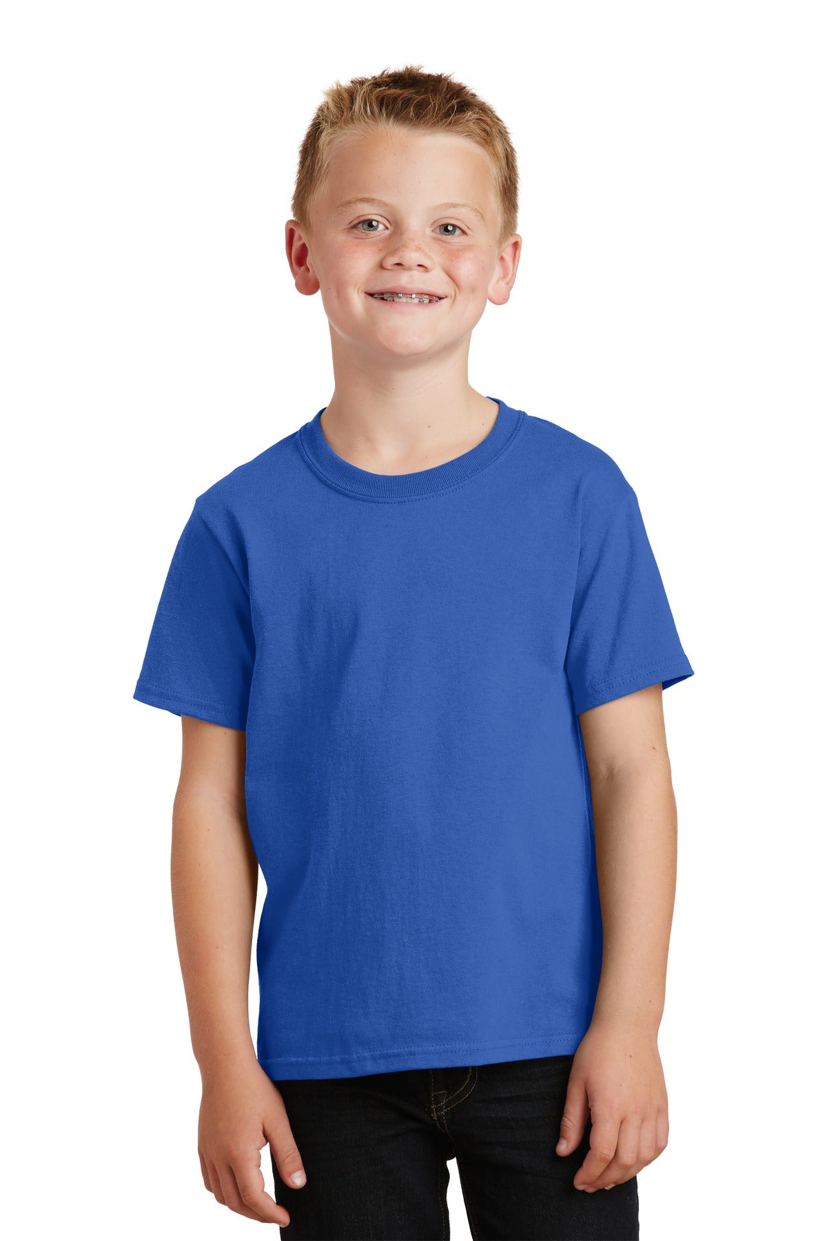 Front View of Royal Port & Co Youth Core Cotton Tee. PC54Y plain