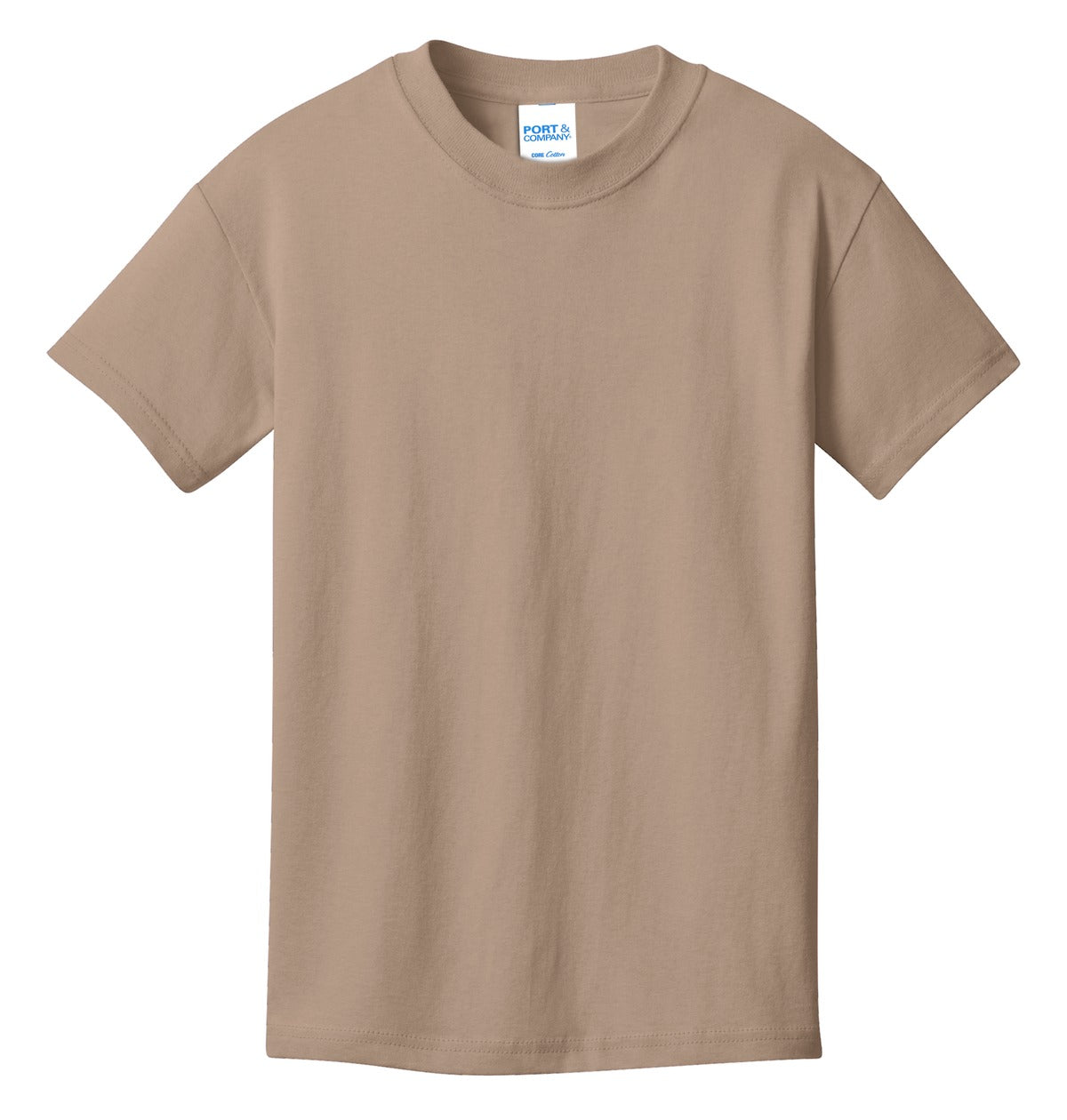 Front View of Sand Port & Co Youth Core Cotton Tee. PC54Y plain