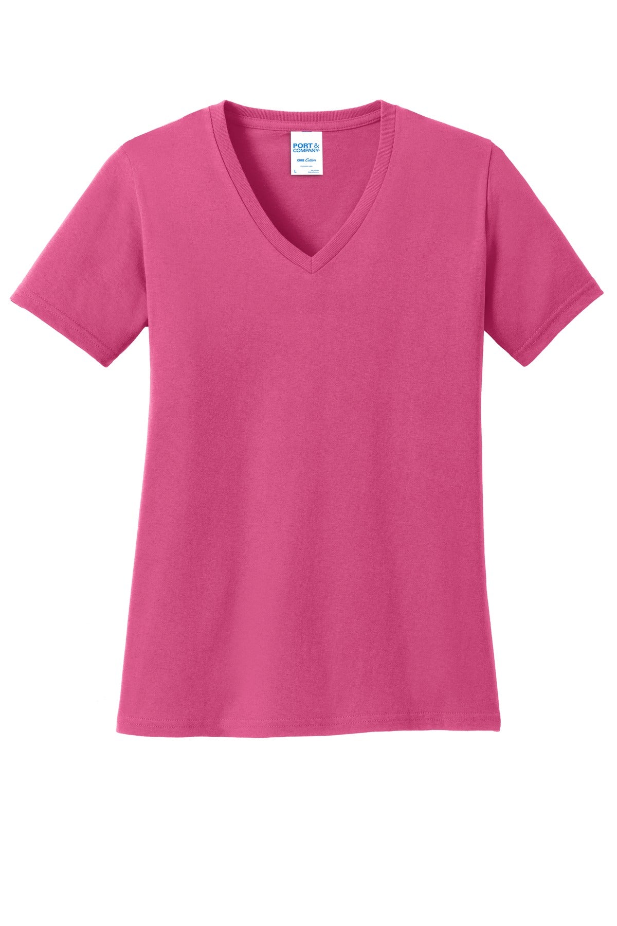 Front View of Sangria Port & Co Women's Core Cotton V-Neck Tee. LPC54V plain